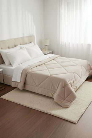 Polycotton Fırçalı Çift Kişilik Yorgan - Gri - Cappuccino (195x215)